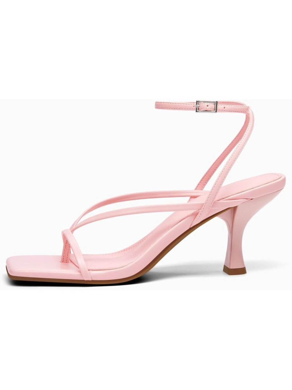 〽️Women's Pink Leather Lace Up Square Flip Flop High Heels Strappy Sandals